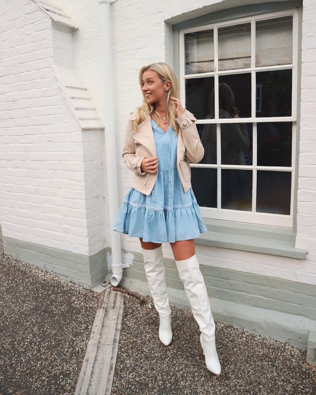 white dress white boots