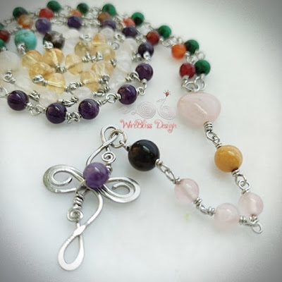 Wire Wrapped Rosary with Mixed Gemstones