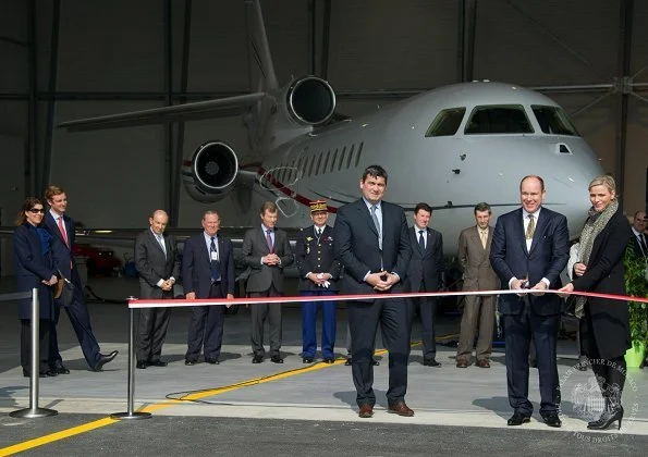 Princess Charlene Prince Albert II, Princess Caroliner and Pierre Casiraghi at presentation of the Monegasque Princely family's new plane