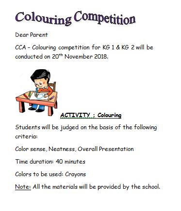 Birla World School Oman: CCA - Colouring Competition for KG1 and KG2