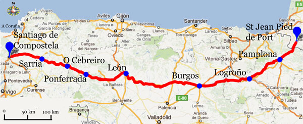 Sarria -> Santiago de Compostela ♥: Karta över franska vägen