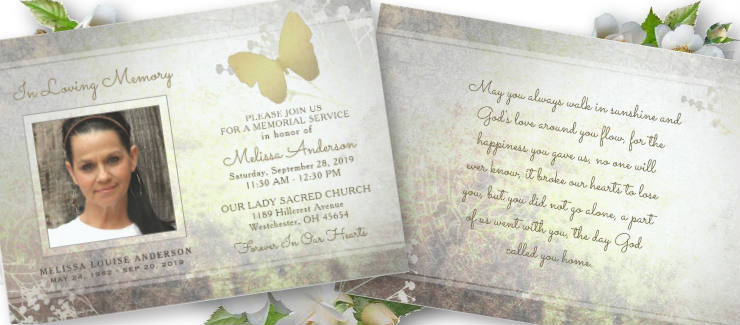 golden butterfly photo memorial service invitation