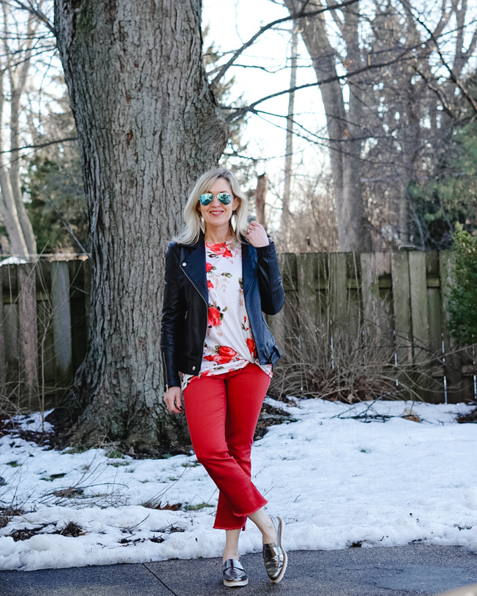 A Modern Way to Wear Red Jeans