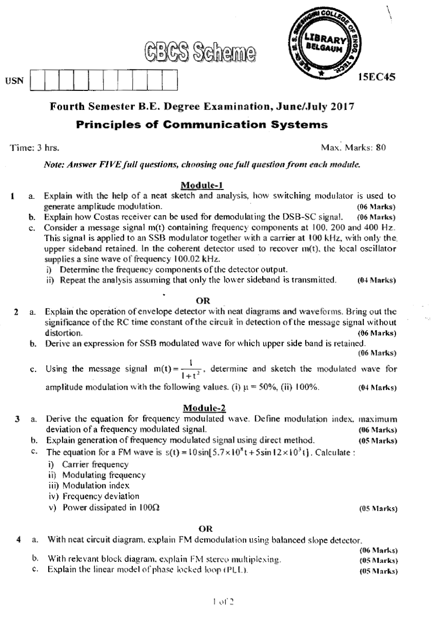 Visvesvaraya Technological University B.E. ELECTRONICS & COMMUNICATION (CBCS) Fourth Semester