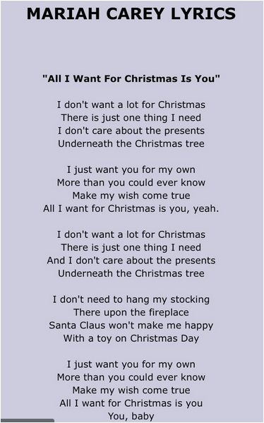 English Time for you: All I want for Christmas is you choreography and lyrics