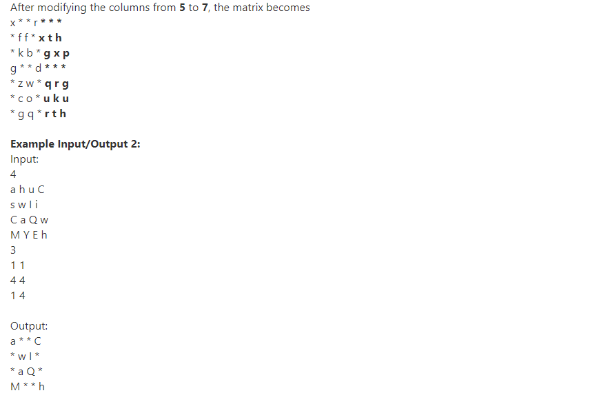 Rows and Columns with Asterisks