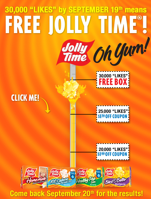 Brina's Bargains Jolly Time Popcorn FREE Coupon 3pm eastern today