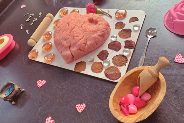 Valentine's Day sensory rose playdough tuff tray activity