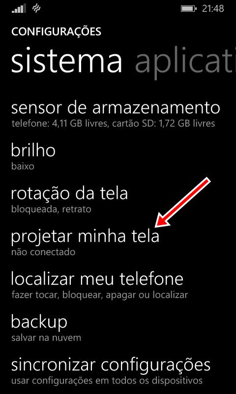 Projetar tela do windows phone no computador