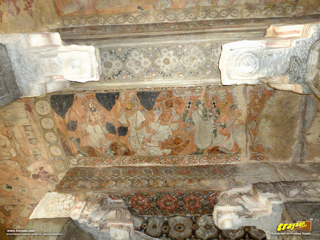 Mural Paintings on the ceiling of the 100 pillared Ranga Mandapa or Dance Hall, inside the Veerabhadra Swamy Temple at Lepakshi, in Andhra Pradesh, India