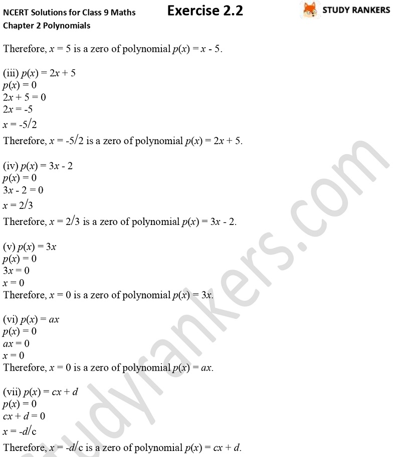 NCERT Solutions for Class 9 Maths Chapter 2 Polynomials Exercise 2.2 Part 4