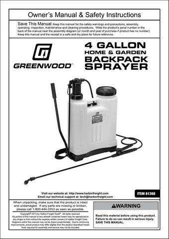 Harbor Freight Backpack Sprayer Parts