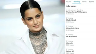 Kangana ranaut happy for trending nuber 1 on twitter Kangana ranaut