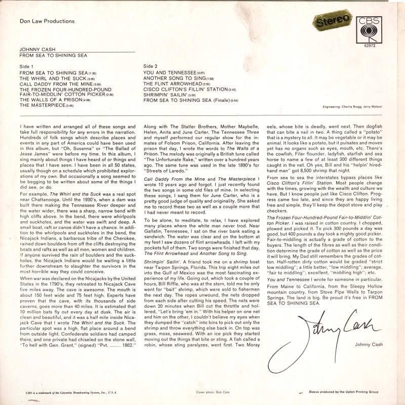 Classic Rock Covers Database Johnny Cash From Sea To Shining Sea 1968