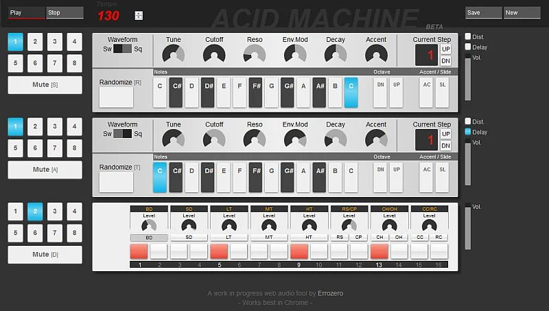Acid Machine TB 303 Emulator und Drum Computer im Browser