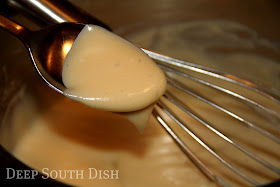 Old Fashioned Southern Boiled Dressing from Deep South Dish blog. This old fashioned, creamy, boiled dressing has a unique, tangy flavor that is excellent on coleslaw, potato salads and vegetable salads, like Old Fashioned Broccoli Salad.