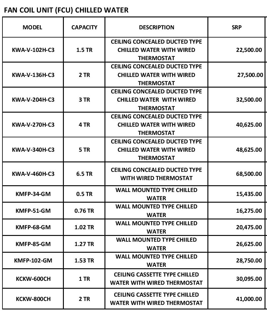 MATRIX AIRCON PRICE LIST