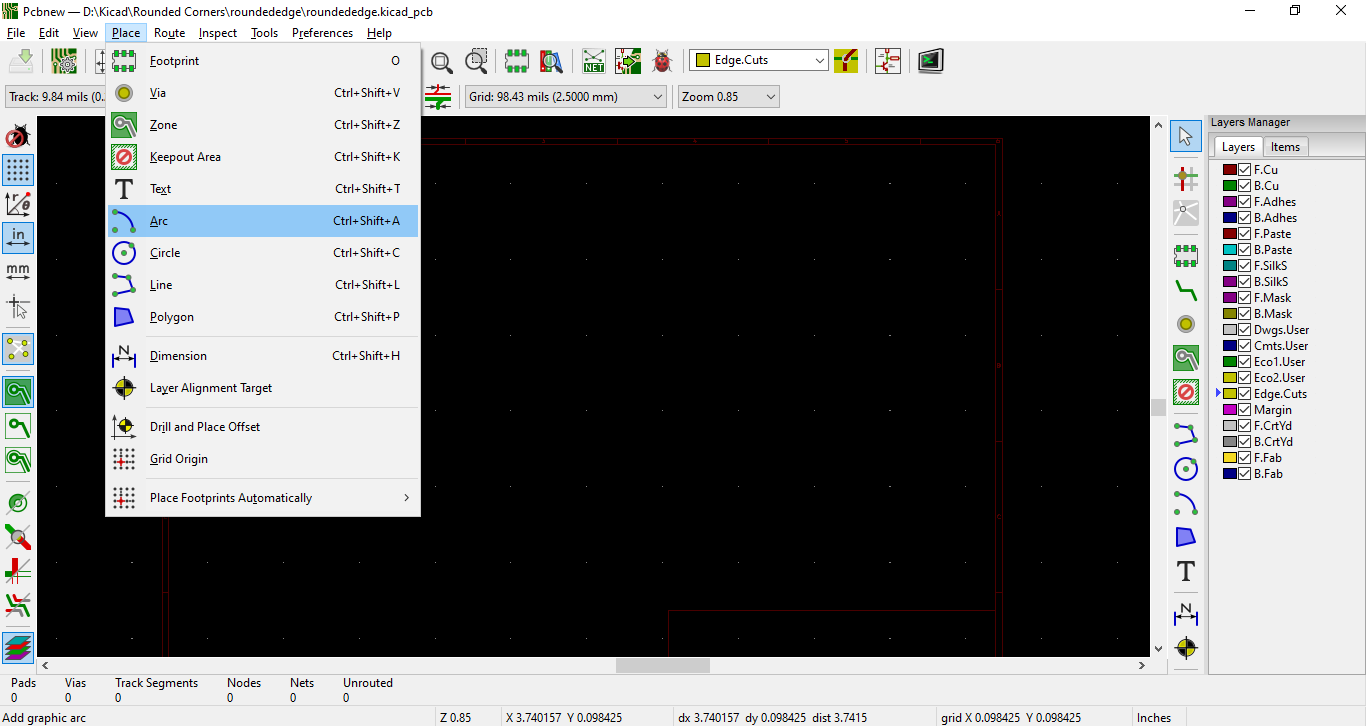 Designing round Corners PCB with KICAD