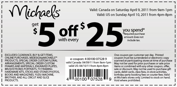 michaels printable coupons april 2011. Valid April 10, 2011 from 4pm