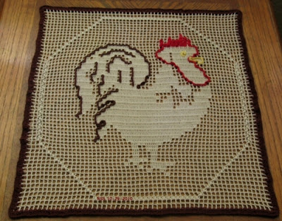  Proud Rooster - Handmade Crochet Mat in Filet Crochet By RSS Designs In Fiber