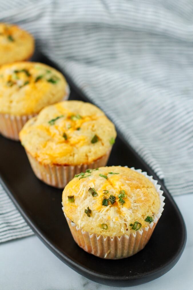 Bacon cheddar muffins topped with chives