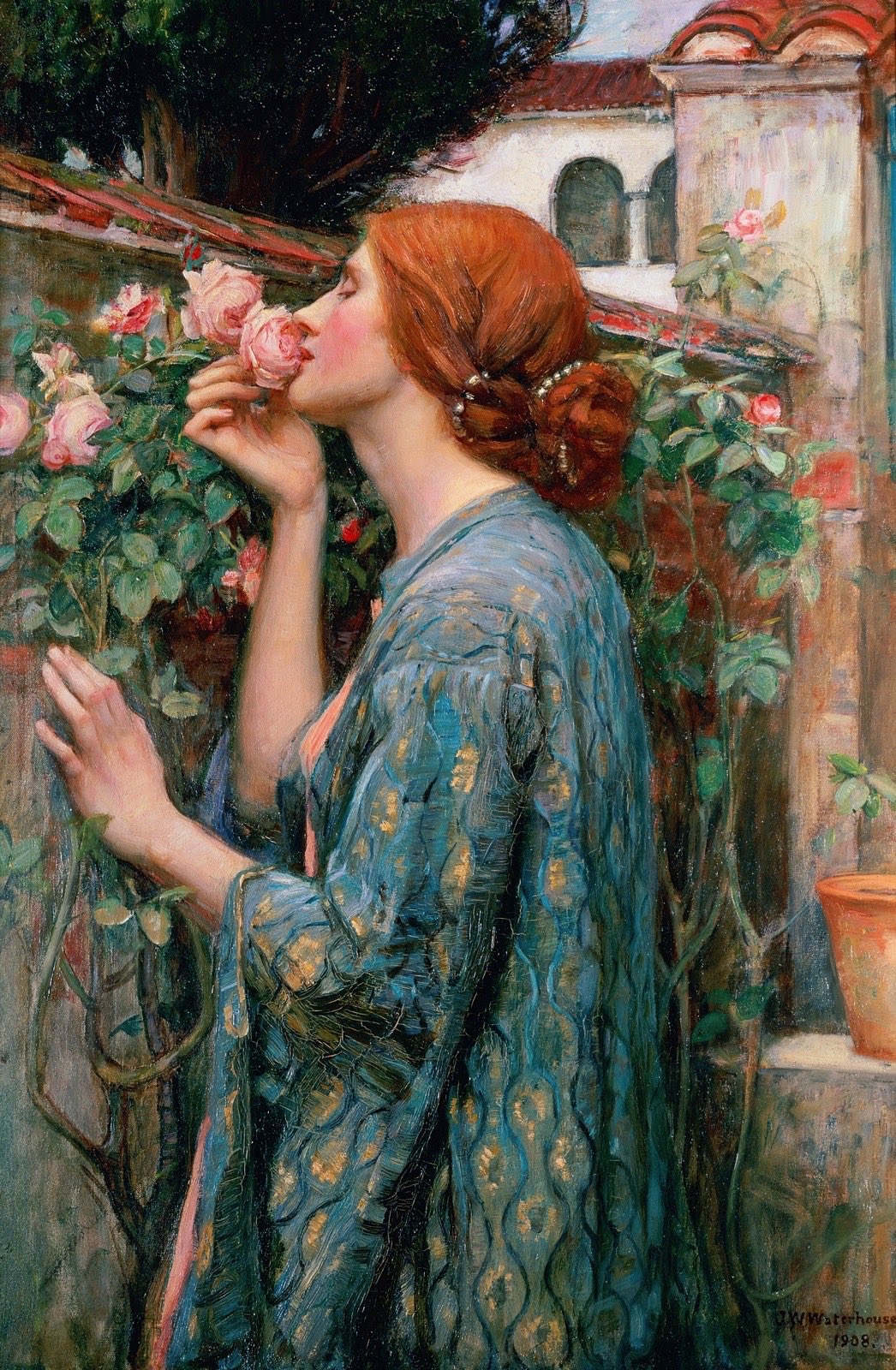 The Soul of the Rose Girl kissing roses petals