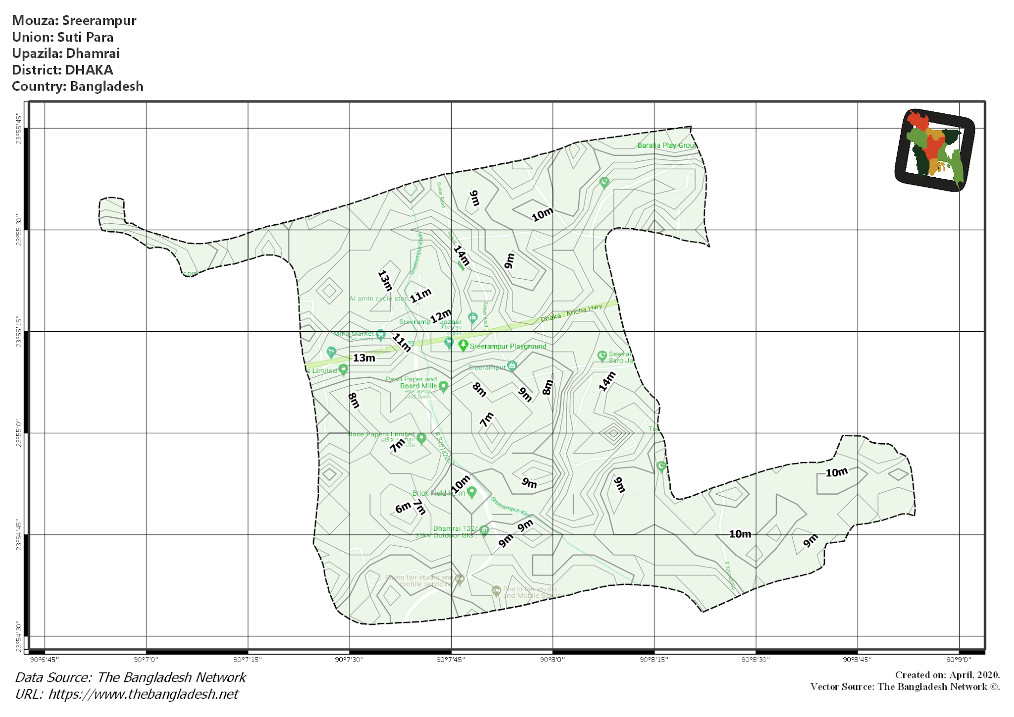 Map of Sreerampur Mouza of Dhamrai Upazila, DHAKA, Bangladesh.