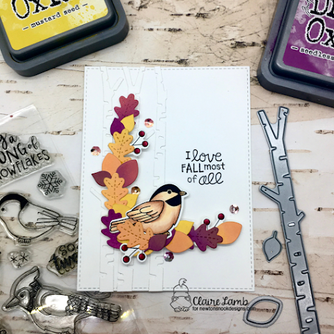 I love fall most of all by Claire features Winter Birds, Forest Scene Build, and Fall Friends by Newton's Nook Designs; #inkypaws, #newtonsnook, #fallcards, #autumncards, #cardmaking