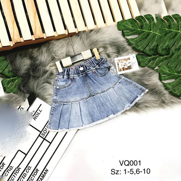 Chân Váy Bé Gái Denim Xếp Ply Trơn - LNA 159846 7 2 345