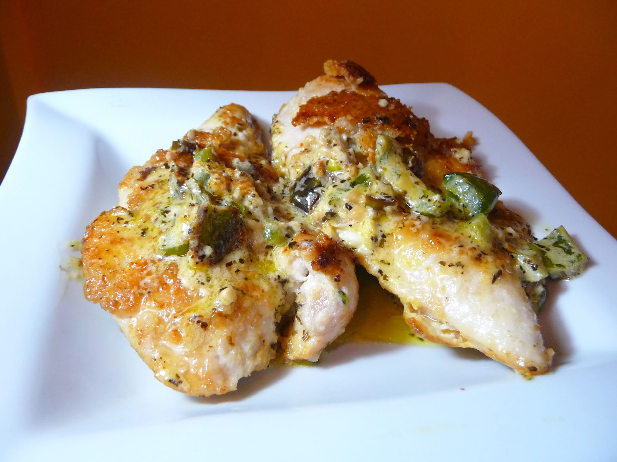 BREADED CHICKEN IN BASIL GARLIC CREAM SAUCE