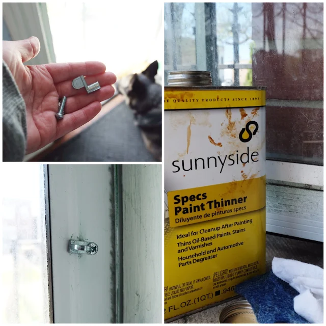 cleaning up the overspray and adjusting the storm door