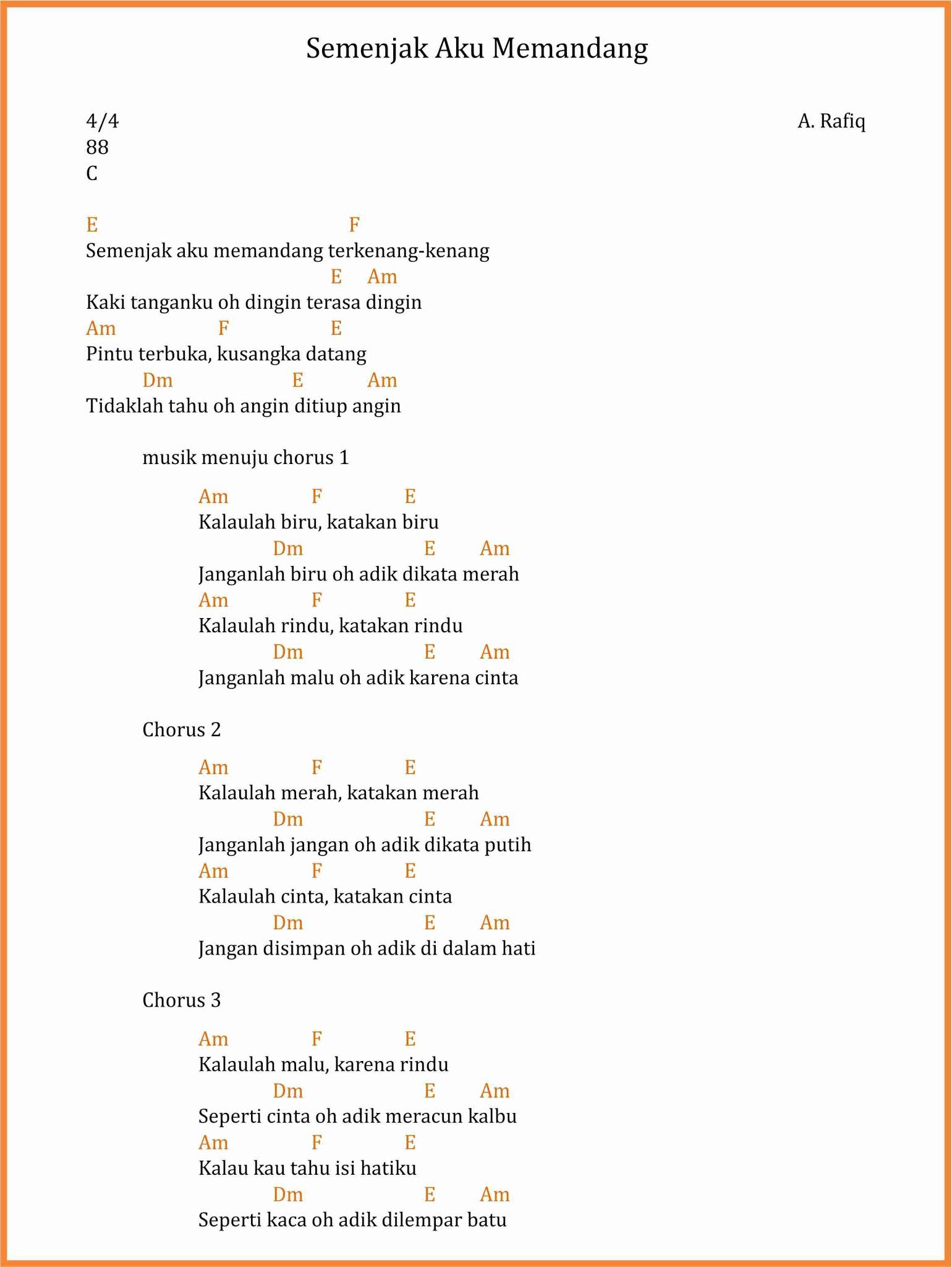 Chord Lagu Semenjak Aku Memandang A. Rafiq SEKITAR MUSIK