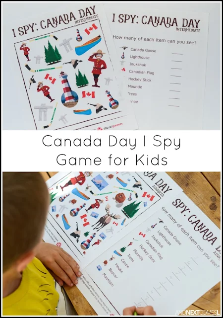Free Canada Day themed I Spy game for kids from And Next Comes L