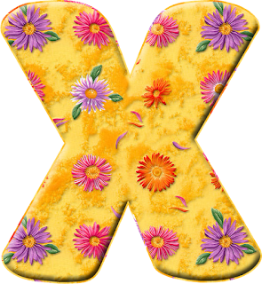 Abecedario Amarillo con Flores de Colores. Yellow Alphabet with Colored Flowers Inside. 