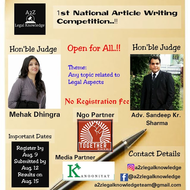1st National Article Writing Competition:Register by August 9 !!