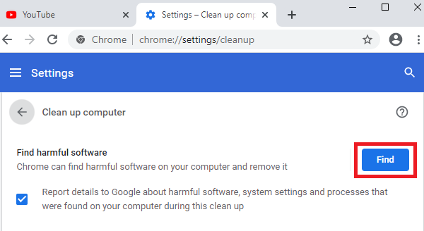 Nettoyer l'ordinateur sur Google Chrome