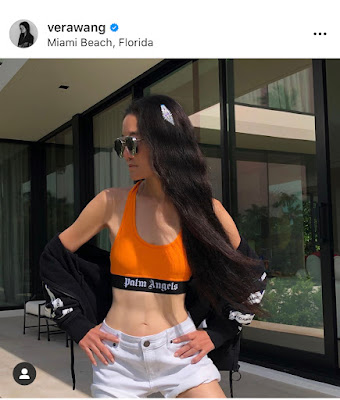Vera Wang Instagram posing short shorts and tank