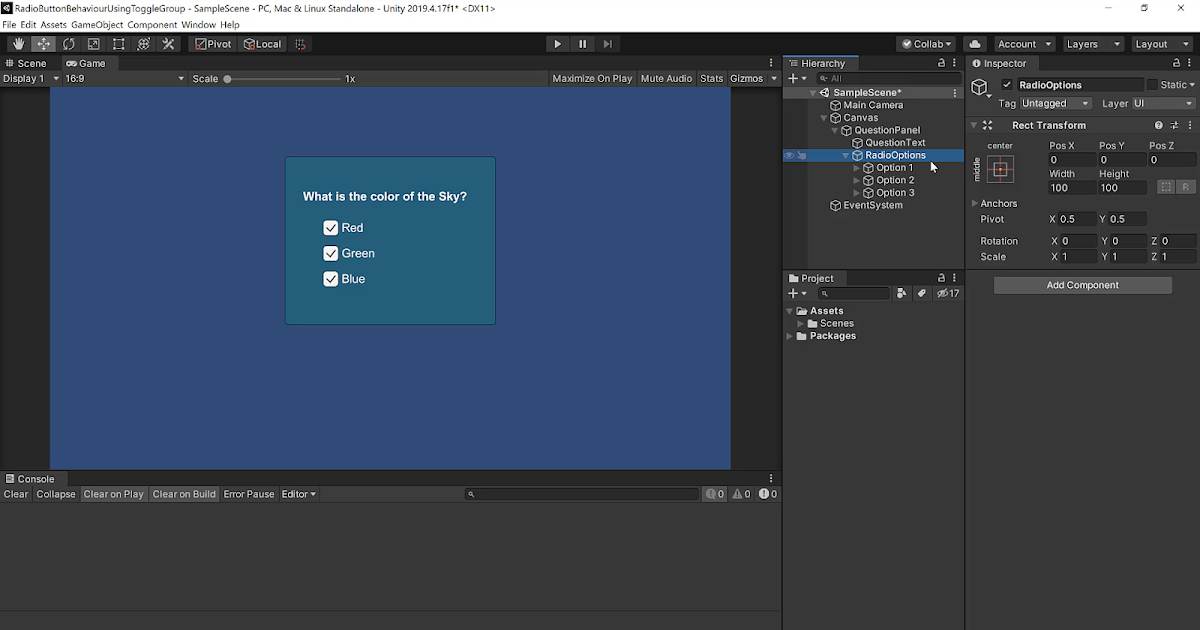 Unity3D School Create Radio Buttons Behavior Using Toggle Component
