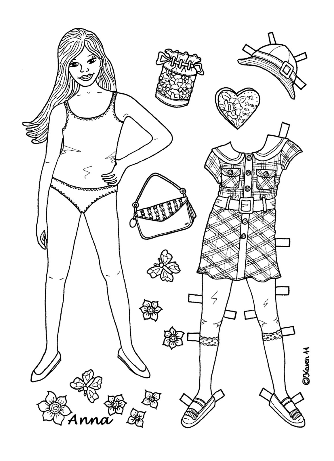 Paper Dolls: 1-6 Paper Doll to Print and Colour. Anna 1-6 påklædningsdukke til at printe og farvelægge.