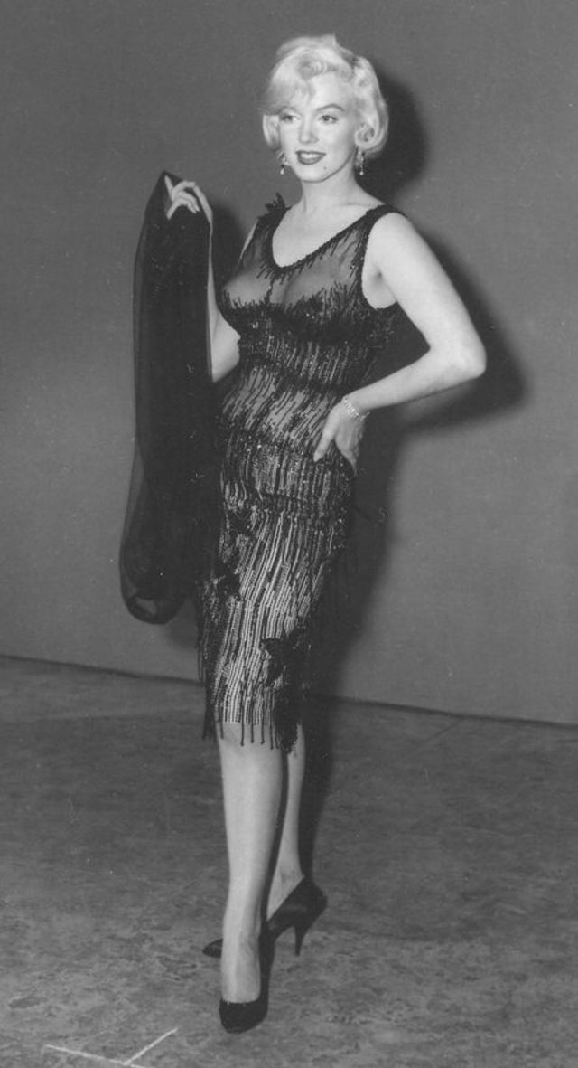 Marilyn Monroe in a Black Silk Cocktail Dress for a Costume Test for “Some Like It Hot”, 1959