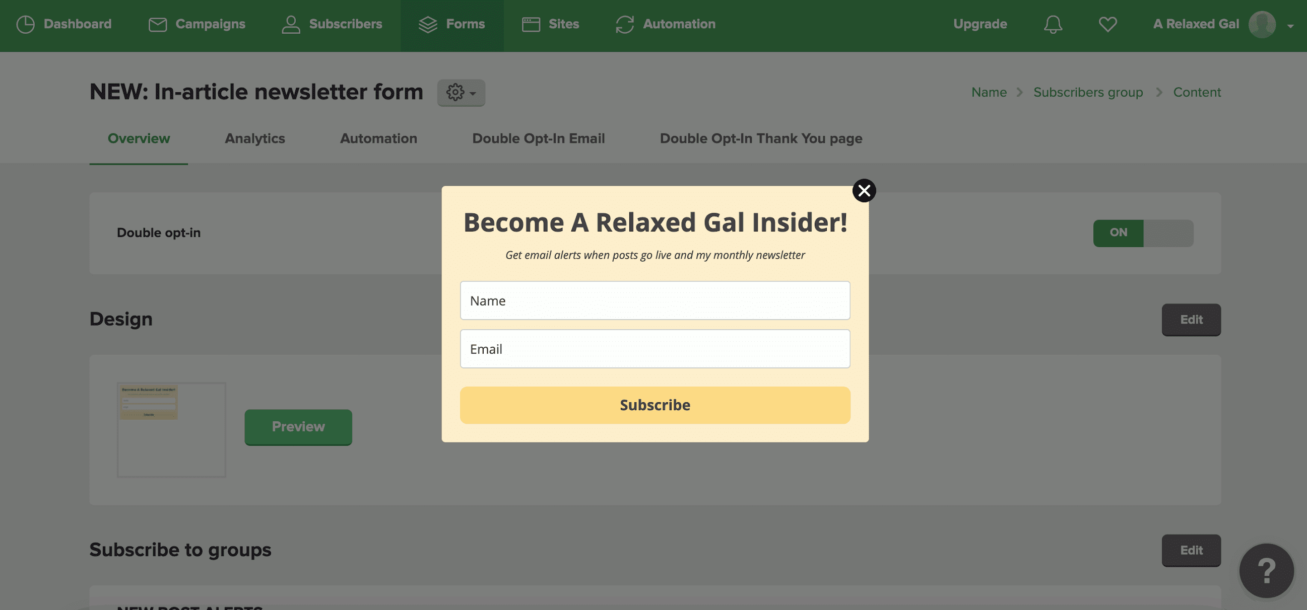 MailerLite Embedded Form Example | A Relaxed Gal