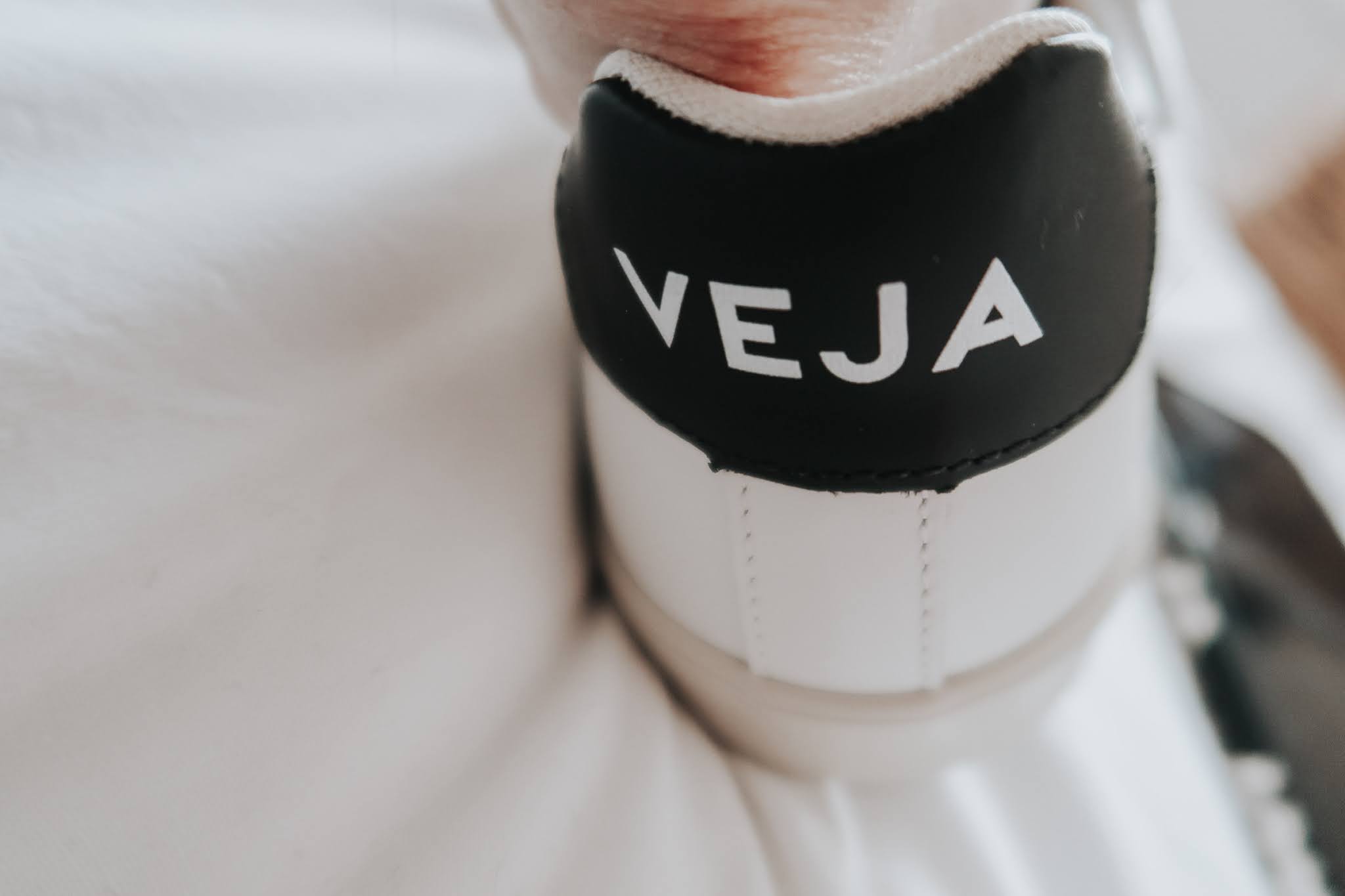 The back of a Veja trainer shoe.