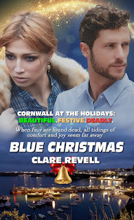 A man and woman are shown at the top in the foreground. Boats containing lights are shown in a marina in the background. Cornwall at the Holidays. Beautiful. Festive. Deadly. When four are found dead, all tidings of comfort and joy seem far away.