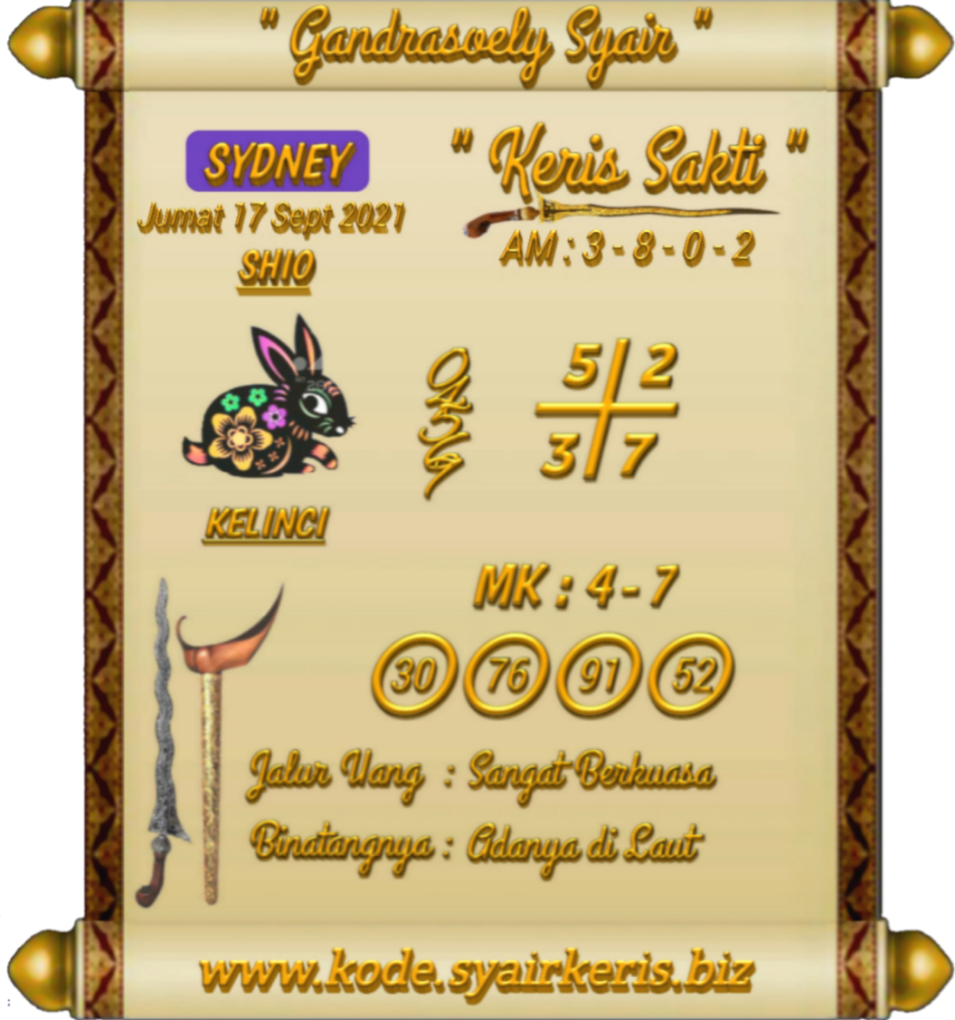 Syair Keris Sakti Hari Jumat 17 09 2021 Syair Keris