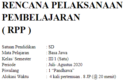 Download Silabus dan RPP 1 Lembar Bahasa Jawa Kelas 3 SD Revisi Terbaru Kurikulum 2013 