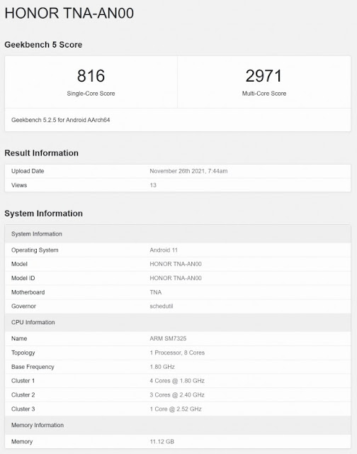 ظهور هاتف Honor 60 على GeekBench مع معالج Snapdragon 778G + و رام 12 جيجابايت