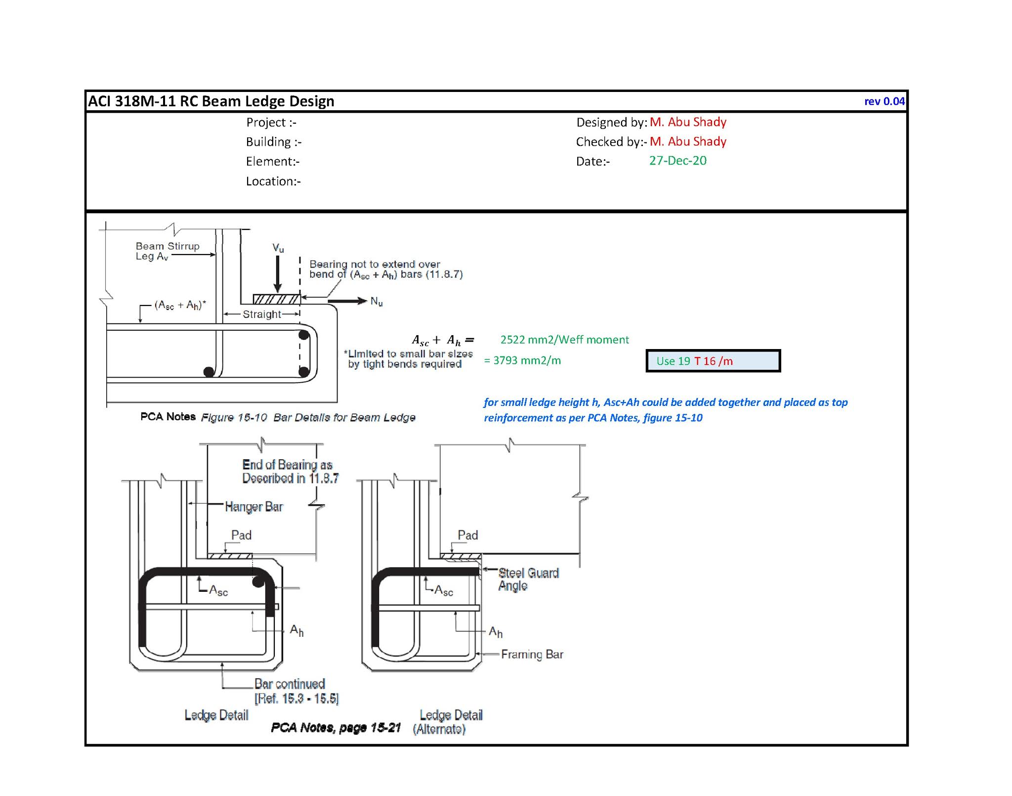 ACI 318M11 RC Beam Ledge Design Civil Engineering