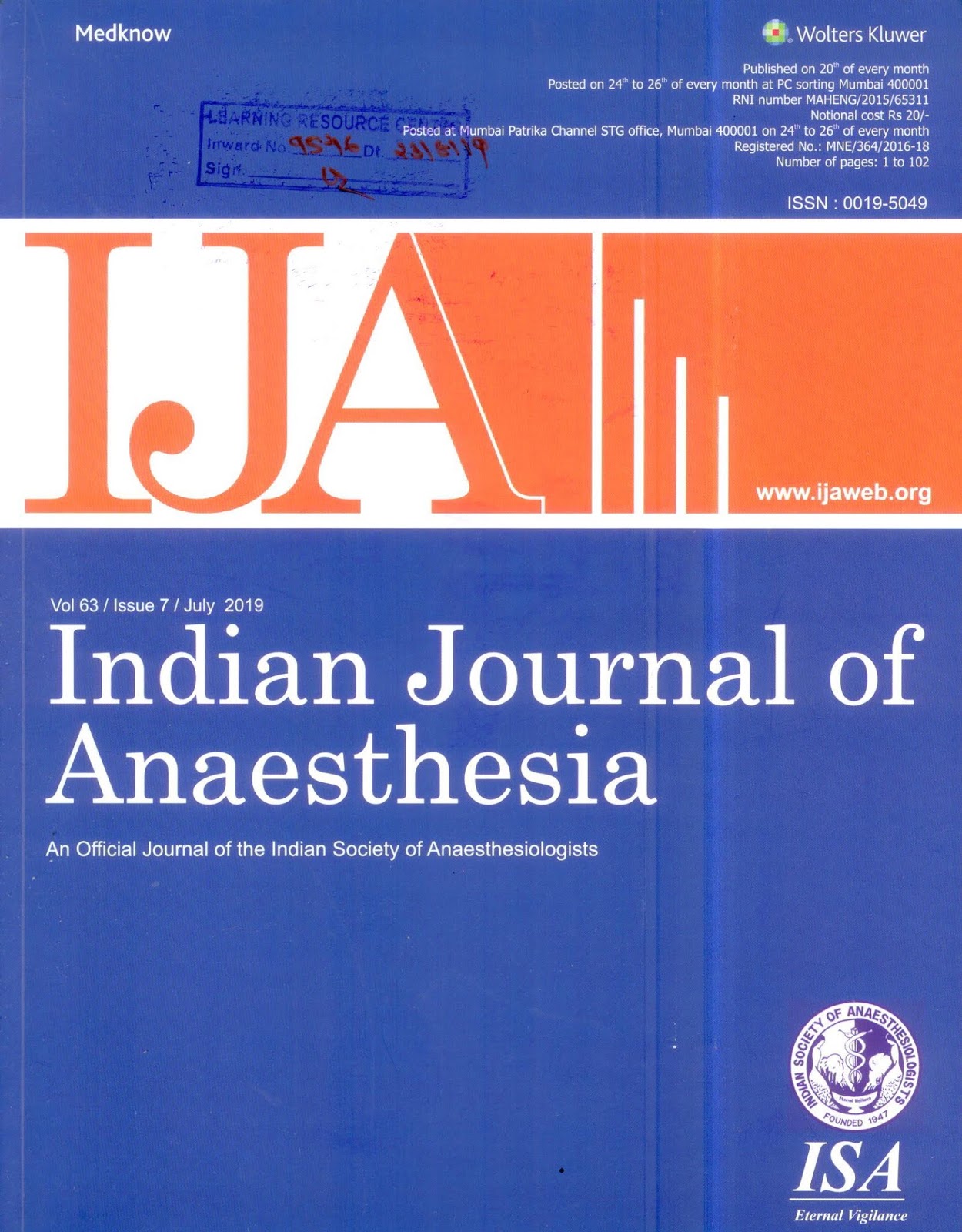 http://www.ijaweb.org/showBackIssue.asp?issn=0019-5049;year=2019;volume=63;issue=7;month=July