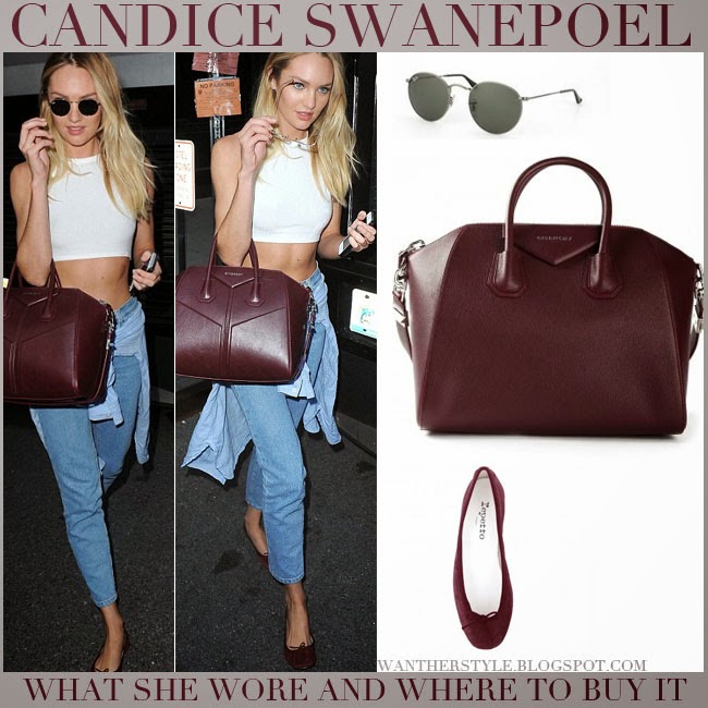 WHAT SHE WORE: Candice Swanepoel in white crop top with burgundy ...