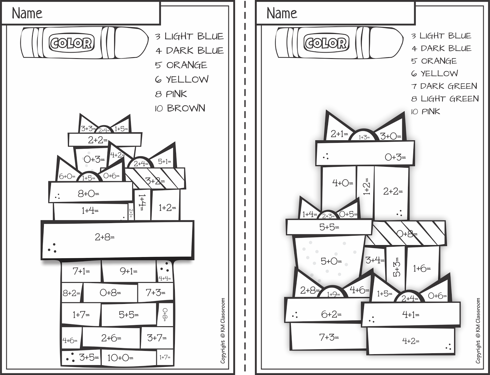 Christmas Color by Number Printable Worksheets